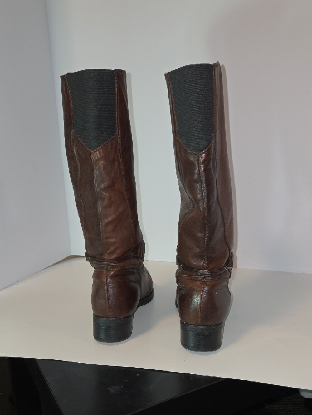 Jessica Knee-High Leather Boots Brown Riding Style Low Heel Women's Size 6 - Picture 6 of 11